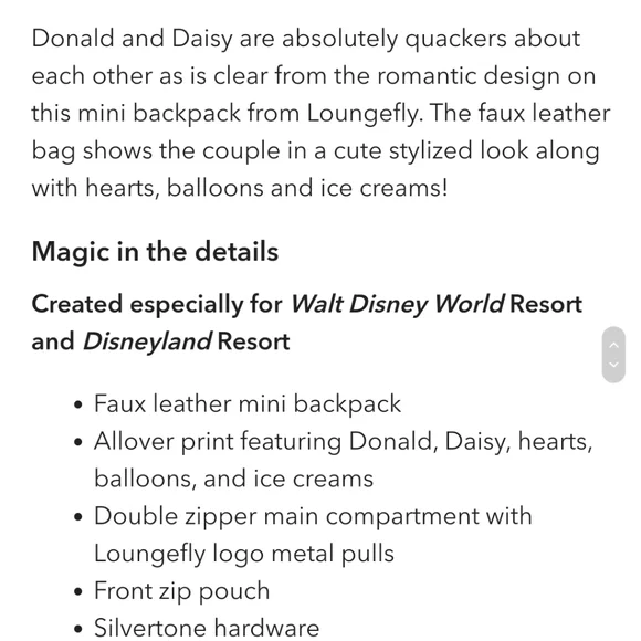 Loungefly x Disney Parks Donald and Daisy Duck "Love" Mini Backpack - Picture 4 of 9